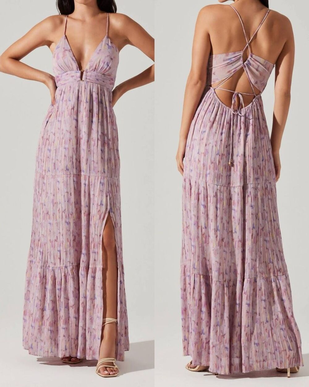 ASTR the Label Minari Printed Sleeveless Maxi Dress Lavender XL